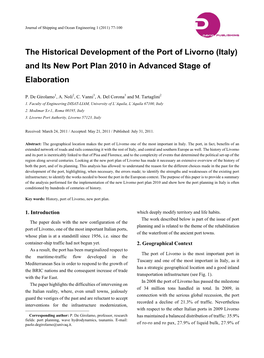 The Historical Development of the Port of Livorno (Italy) and Its New Port Plan 2010 in Advanced Stage of Elaboration