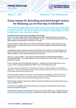 Clean Sweep for Schulting and Hard-Fought Victory for Shaoang Liu on Final Day in Dordrecht