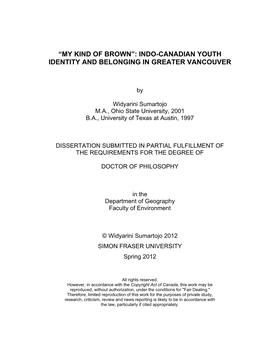 Indo-Canadian Youth Identity and Belonging in Greater Vancouver