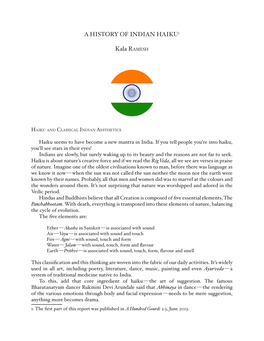 A HISTORY of INDIAN HAIKU1 Kala RAMESH