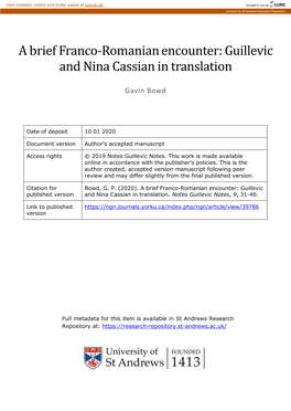 Guillevic and Nina Cassian in Translation