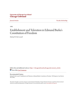 Establishment and Toleration in Edmund Burke's Constitution of Freedom Michael W