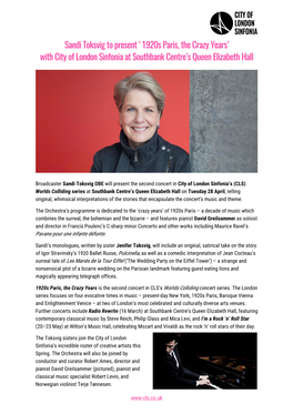 Sandi Toksvig to Present '1920S Paris, the Crazy Years'