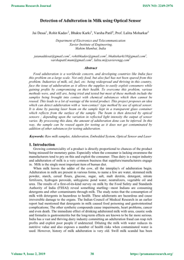 Detection of Adulteration in Milk Using Optical Sensor