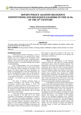 SOVIET POLICY AGAINST RELIGIOUS INSTITUTIONS and RELIGIOUS LEADERS in the 20-30S of the 20Th CENTURY