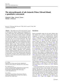 The Microarthropods of Sub-Antarctic Prince Edward Island: a Quantitative Assessment