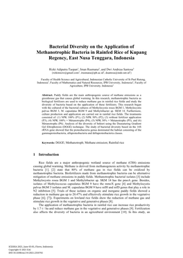 Bacterial Diversity on the Application of Methanotrophic Bacteria in Rainfed Rice of Kupang Regency, East Nusa Tenggara, Indonesia