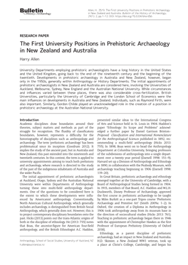 The First University Positions in Prehistoric Archaeology in New Zealand and Australia Harry Allen