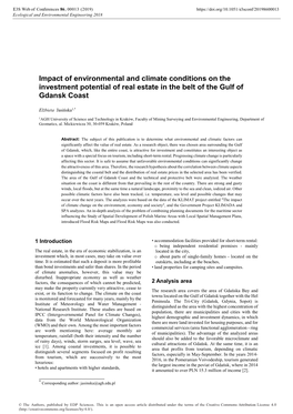 Impact of Environmental and Climate Conditions on the Investment Potential of Real Estate in the Belt of the Gulf of Gdansk Coast