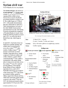 Syrian Civil War - Wikipedia, the Free Encyclopedia Syrian Civil War from Wikipedia, the Free Encyclopedia