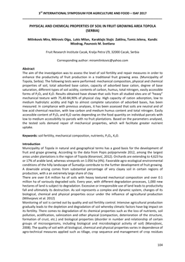 Physical and Chemical Properties of Soil in Fruit Growing Area Topola (Serbia)