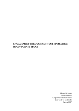 Engagement Through Content Marketing in Corporate Blogs
