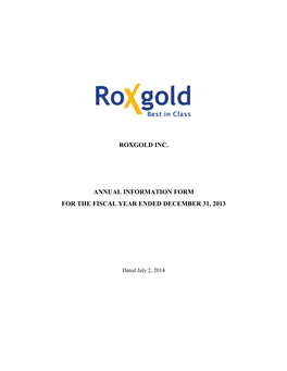 Roxgold Inc. Annual Information Form for The