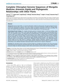 Medicine Artemisia Frigida and Phylogenetic Relationships with Other Plants