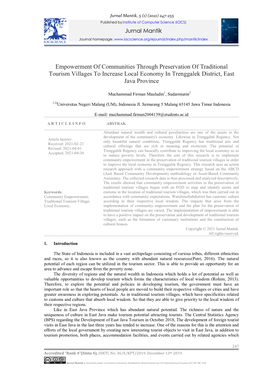 Empowerment of Communities Through Preservation of Traditional Tourism Villages to Increase Local Economy in Trenggalek District, East Java Province