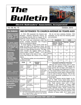 BULLETIN - OCTOBER, 2013 Bulletin Electric Railroaders’ Association, Incorporated Vol
