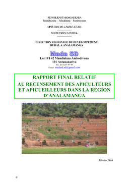 Rapport Final Relatif Au Recensement Des Apiculteurs Et Apicueilleurs Dans La Region D'analamanga