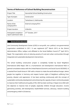 Terms of Reference of School Building Reconstruction