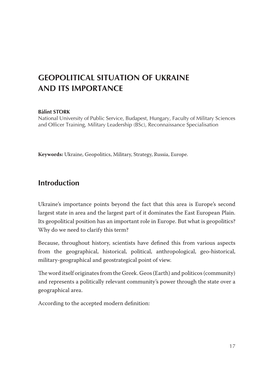 Geopolitical Situation of Ukraine and Its Importance