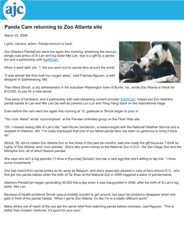 Panda Cam Returning to Zoo Atlanta Site