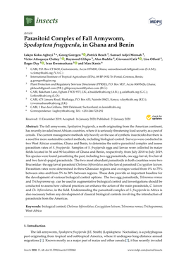 Parasitoid Complex of Fall Armyworm, Spodoptera Frugiperda, in Ghana and Benin