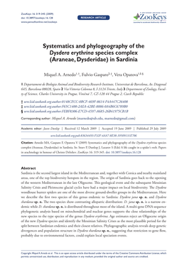 Systematics and Phylogeography of the Dysdera Erythrina Species Complex (Araneae, Dysderidae) in Sardinia