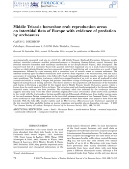 Middle Triassic Horseshoe Crab Reproduction Areas on Intertidal Flats