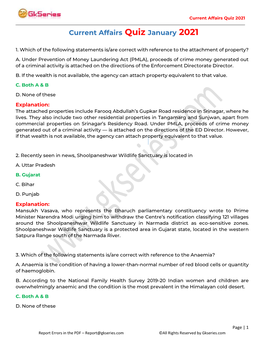 Current Affairs Quiz January 2021
