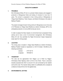 Executive Summary of Gwari-Wadhona Manganese Ore Mine (8.776Ha)