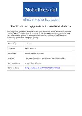 The Check-List Approach in Personalized Medicine