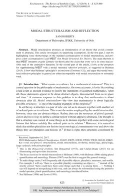 MODAL STRUCTURALISM and REFLECTION SAM ROBERTS Department of Philosophy, IFIKK, University of Oslo