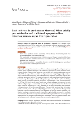 Forests in Pre-Saharan Morocco ? When Prickly Pear Cultivation And