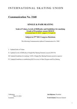 INTERNATIONAL SKATING UNION Communication No. 2168