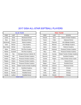 2017 Gisa All-Star Softball Players