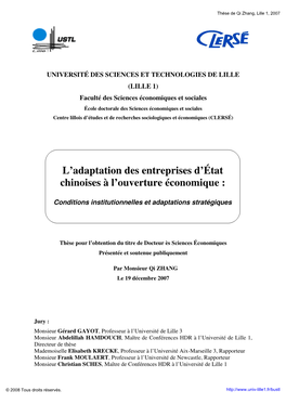 L'adaptation Des Entreprises D'état Chinoises À L'ouverture Économique