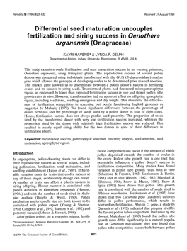 Differential Seed Maturation Uncouples Fertilization and Siring Success in Oenothera Organensis (Onagraceae)