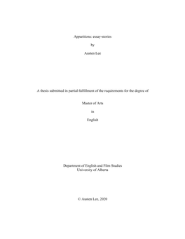 Essay-Stories by Austen Lee a Thesis Submitted in Partial Fulfillment