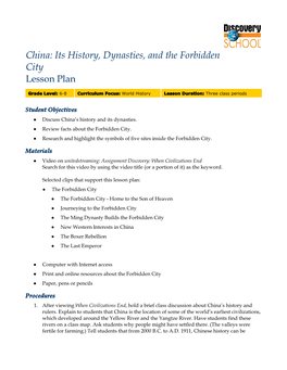 China: Its History, Dynasties, and the Forbidden City Lesson Plan