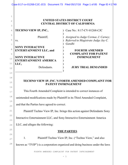 UNITED STATES DISTRICT COURT CENTRAL DISTRICT of CALIFORNIA 3 4 TECHNO VIEW IP, INC., ) Case No.: 8:17-CV-01268-CJC