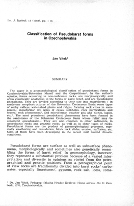 Classification of Pseudokarst Forms in Czechoslovakia