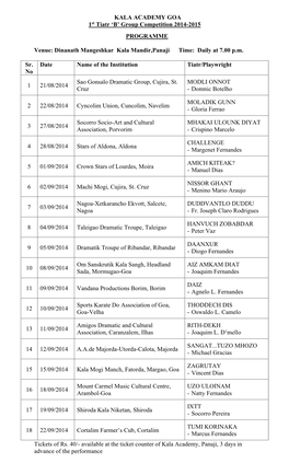 KALA ACADEMY GOA 1St Tiatr 'B' Group Competition 2014-2015