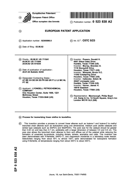 Process for Isomerizing Linear Olefins to Isoolefins