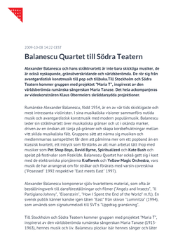 Balanescu Quartet Till Södra Teatern