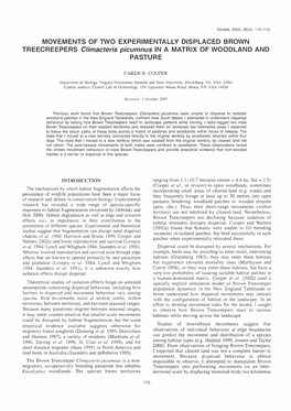 MOVEMENTS of TWO EXPERIMENTALLY DISPLACED BROWN TREECREEPERS Climacteris Picumnus in a MATRIX of WOODLAND and PASTURE