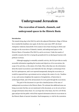 Jerusalem Underground: the Excavation of Tunnels, Channels, and Underground Spaces in the Historic Basin