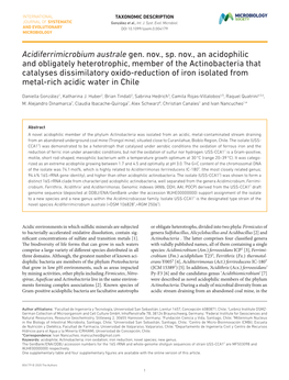 Acidiferrimicrobium Australe Gen. Nov., Sp. Nov., an Acidophilic and Obligately Heterotrophic, Member of the Actinobacteria That