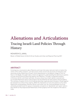 Alienations and Articulations Tracing Israeli Land Policies Through History