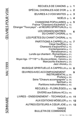 ŒUVRES a 3 VOIX MIXTES (P. 4) NOËLS (P. 7) CHANSONS POPULAI