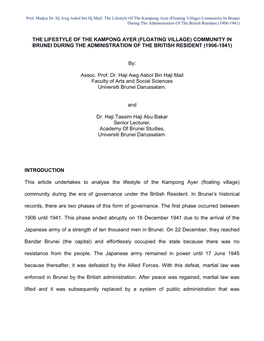 The Lifestyle of the Kampong Ayer (Floating Village) Community in Brunei During the Administration of the British Resident (1906-1941)