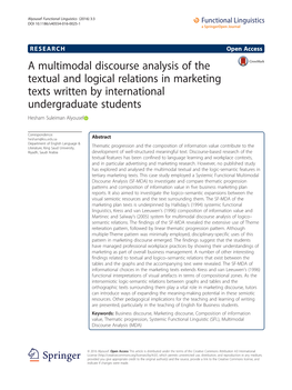 A Multimodal Discourse Analysis of the Textual and Logical Relations in Marketing Texts Written by International Undergraduate Students Hesham Suleiman Alyousef